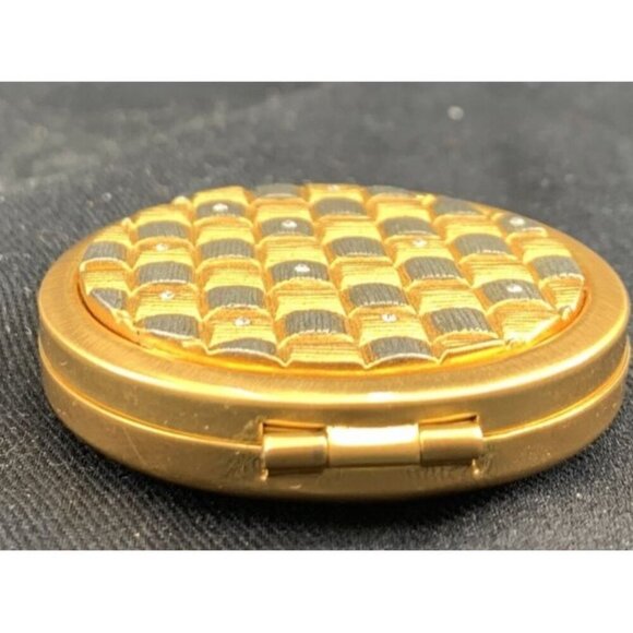 Compact Mirror Gold Tone Silver Tone Crystals Geometric Rhinestone 1.75" Vtg - Picture 2 of 7